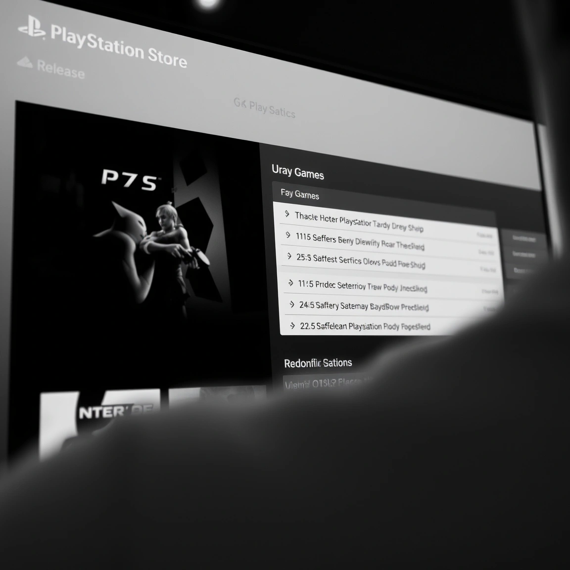 PS5 console screen showing upcoming games list with release dates and pre-order options.